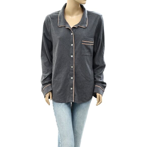 Faherty Solid Buttondown Shirt Tunic Top Collared Gray Long Sleeve M New 263602 - Picture 2 of 5